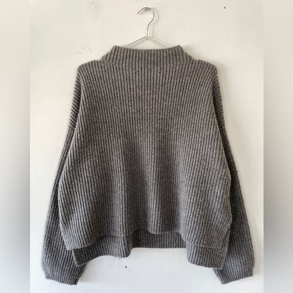 OAK + FORT Sweaters - OAK + Fort Grey Cropped Knit Mockneck Pullover Sweater